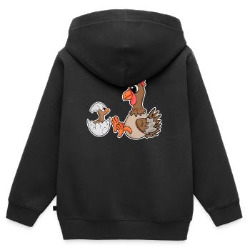 Poulet avec bébé poulet - Sweat Premium à capuche zippé enfant bio - noir - Dos - AI Model Kid Male (0cm)