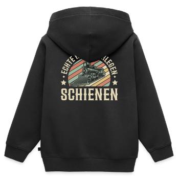 Modellbau Echte Kerle verlegen Schienen - Kinder Premium Organic Zip Hoodie - Schwarz - Hinten - AI Model Kid Male (0cm)