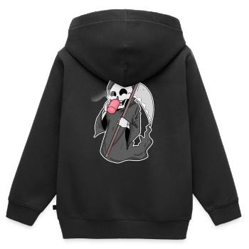Sensenmann mit Kaffee - Kinder Premium Organic Zip Hoodie - Schwarz - Hinten - AI Model Kid Male (0cm)