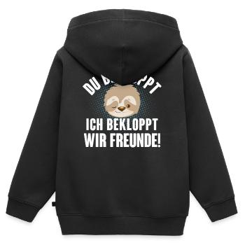 Faultier Bekloppt Freunde - Kinder Premium Organic Zip Hoodie - Schwarz - Hinten - AI Model Kid Male (0cm)