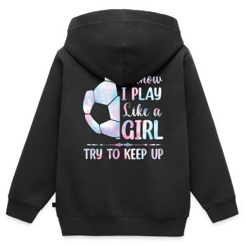 Fußball Mädchen - Kinder Premium Organic Zip Hoodie - Schwarz - Hinten - AI Model Kid Male (0cm)