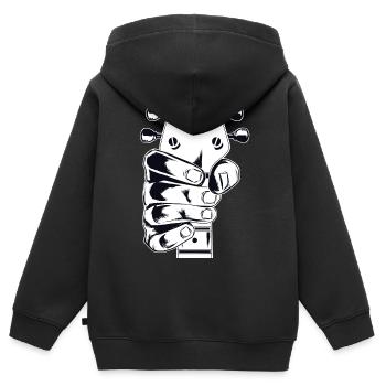 Basse électrique - Guitare électrique - Sweat Premium à capuche zippé enfant bio - noir - Dos - AI Model Kid Male (0cm)