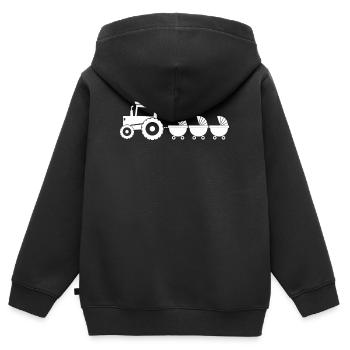 Tracteur avec chariot bébé - triplés - Sweat Premium à capuche zippé enfant bio - noir - Dos - AI Model Kid Male (0cm)