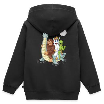 Bigfoot Alien Unicorn Riding Loch Ness - Sweat Premium à capuche zippé enfant bio - noir - Dos - AI Model Kid Male (0cm)