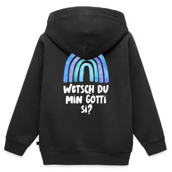 Wetsch du mis Gotti si Patentante Taufgotti Götti - Kinder Premium Organic Zip Hoodie - Schwarz - Hinten - AI Model Kid Male (0cm)