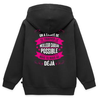 Mamie Cadeau Fête Des Grands Mères 2022 Humour - Sweat Premium à capuche zippé enfant bio - noir - Dos - AI Model Kid Male (0cm)