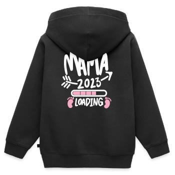 Mama 2023 loading - Werdende Mutter 2023 - Kinder Premium Organic Zip Hoodie - Schwarz - Hinten - AI Model Kid Male (0cm)