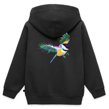 Mésange Splash Bird colorée - Sweat Premium à capuche zippé enfant bio - noir - Dos - AI Model Kid Male (0cm)