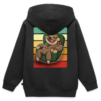 Faultier Sessel Pizza - Kinder Premium Organic Zip Hoodie - Schwarz - Hinten - AI Model Kid Male (0cm)