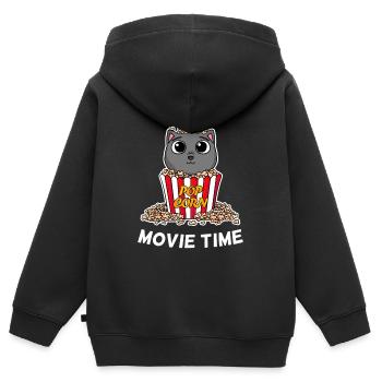 Soirée Cinéma Soirée Cinéma Cinéma British Shorthair - Sweat Premium à capuche zippé enfant bio - noir - Dos - AI Model Kid Male (0cm)