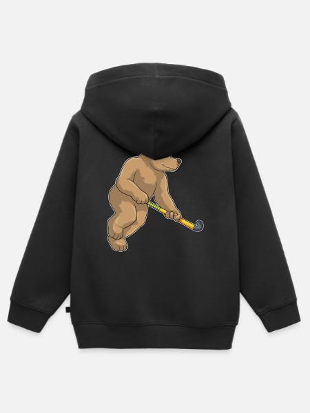 Bear Field Hockey Field Hockey Stick - Kids Premium Organic Zip-up Hoodie - black