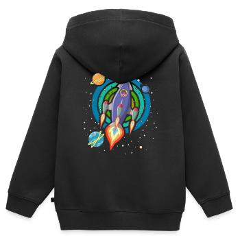 Rocket in space with planets and stars - Kids Premium Organic Zip-up Hoodie - black - Back - AI Model Kid Male (0cm)