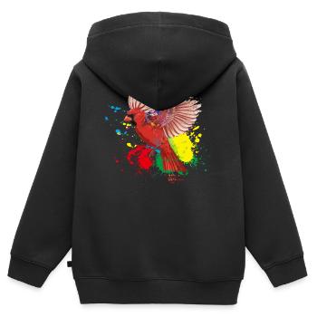 Bunter Fliegender Splash Vogel Rotkardinal - Kinder Premium Organic Zip Hoodie - Schwarz - Hinten - AI Model Kid Male (0cm)