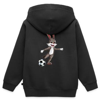 Hasen Fußballfan Fußballoutfit Freizeitsport - Kinder Premium Organic Zip Hoodie - Schwarz - Hinten - AI Model Kid Male (0cm)