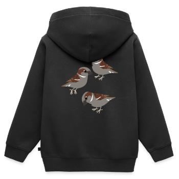 Moineaux domestiques Oiseaux Moineaux - Sweat Premium à capuche zippé enfant bio - noir - Dos - AI Model Kid Male (0cm)