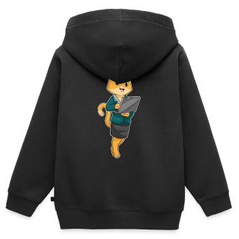 Bureau de l’ordinateur portable du secrétaire chat - Sweat Premium à capuche zippé enfant bio - noir - Dos - AI Model Kid Male (0cm)