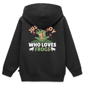 Juste un garçon qui aime les grenouilles Frog Lover - Sweat Premium à capuche zippé enfant bio - noir - Dos - AI Model Kid Male (0cm)