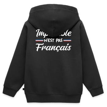 Impossible n est pas francais - Sweat Premium à capuche zippé enfant bio - noir - Dos - AI Model Kid Male (0cm)