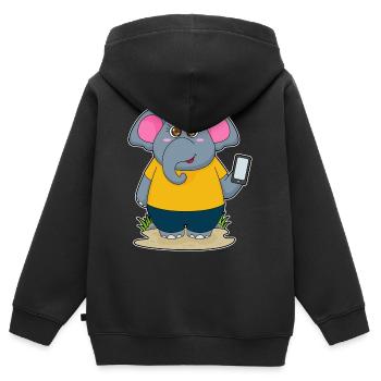 Smartphone éléphant - Sweat Premium à capuche zippé enfant bio - noir - Dos - AI Model Kid Male (0cm)