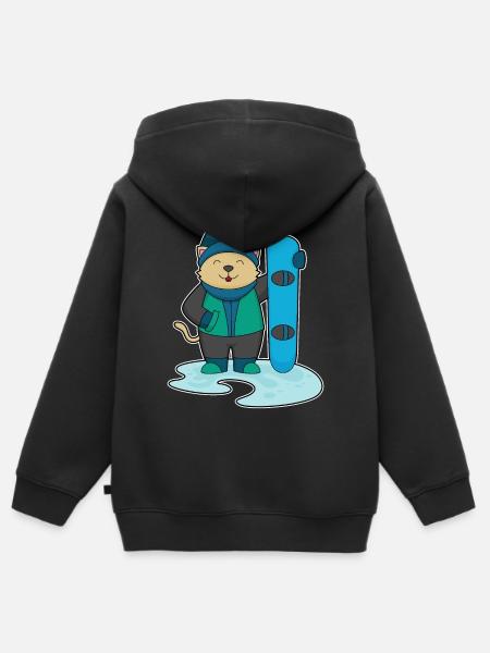 Cat Snowboarder Snowboard - Kids Premium Organic Zip-up Hoodie - black