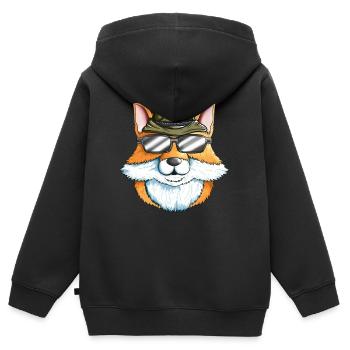 Fuchs Jäger Motiv Treibjagt Füchse mit Jägerhut - Kinder Premium Organic Zip Hoodie - Schwarz - Hinten - AI Model Kid Male (0cm)