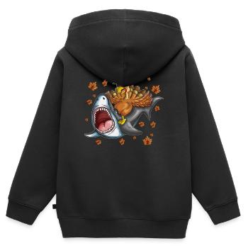 Truthahn Weißer Hai Erntedankfest Kindershirt - Kinder Premium Organic Zip Hoodie - Schwarz - Hinten - AI Model Kid Male (0cm)