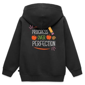 Progrès sur la perfection Étudiants universitaires - Sweat Premium à capuche zippé enfant bio - noir - Dos - AI Model Kid Male (0cm)
