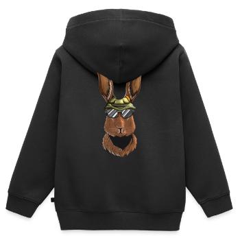 Hasenjagt Hase Häschen Jäger trägt Jägermütze - Kinder Premium Organic Zip Hoodie - Schwarz - Hinten - AI Model Kid Male (0cm)