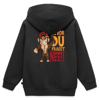 Affe mit Baseballkappe bevor du fragst nee! Affen - Kinder Premium Organic Zip Hoodie - Schwarz - Hinten - AI Model Kid Male (0cm)