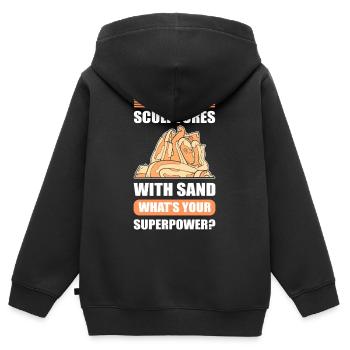 I create Sculptures with Sand Superpower? Sand - Kinder Premium Organic Zip Hoodie - Schwarz - Hinten - AI Model Kid Male (0cm)