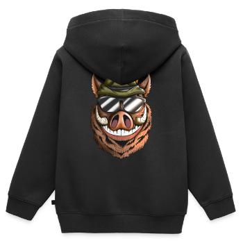 Eber Frischling Jägermütze Wildschein Jagt Kostüm - Kinder Premium Organic Zip Hoodie - Schwarz - Hinten - AI Model Kid Male (0cm)