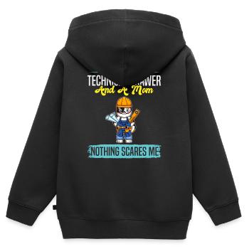Je suis un dessinateur technique et une maman rien ne me fait peur - Sweat Premium à capuche zippé enfant bio - noir - Dos - AI Model Kid Male (0cm)