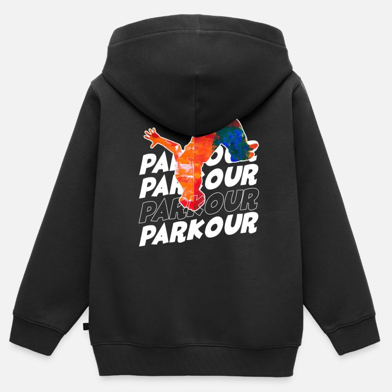 parkour - Sweat Premium à capuche zippé enfant bio - noir