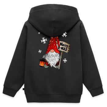 Gnome de Noël avec flocons de neige X Elfes du Mas - Sweat Premium à capuche zippé enfant bio - noir - Dos - AI Model Kid Male (0cm)