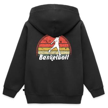 Basketteur - Basket - BBall - Basket Ball - Sweat Premium à capuche zippé enfant bio - noir - Dos - AI Model Kid Male (0cm)