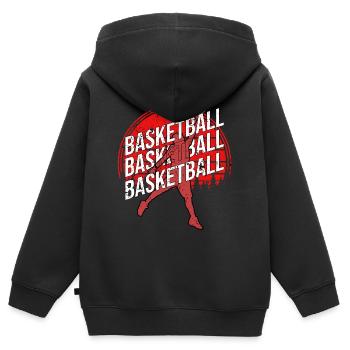 Basketteur - Basket - BBall - Basket Ball - Sweat Premium à capuche zippé enfant bio - noir - Dos - AI Model Kid Male (0cm)