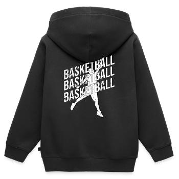Basketteur - Basket - BBall - Basket Ball - Sweat Premium à capuche zippé enfant bio - noir - Dos - AI Model Kid Male (0cm)