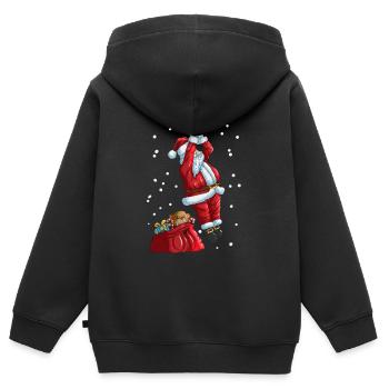 Weihnachtsmann spielt Basketball Weihnachtssport - Kinder Premium Organic Zip Hoodie - Schwarz - Hinten - AI Model Kid Male (0cm)