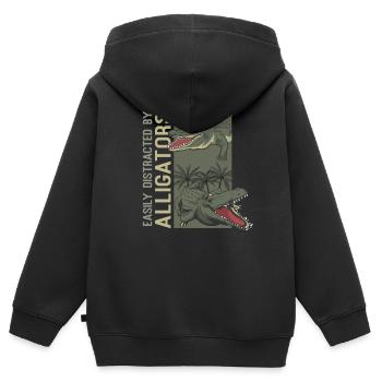 Facilement distrait par les alligators Alligator drôle - Sweat Premium à capuche zippé enfant bio - noir - Dos - AI Model Kid Male (0cm)