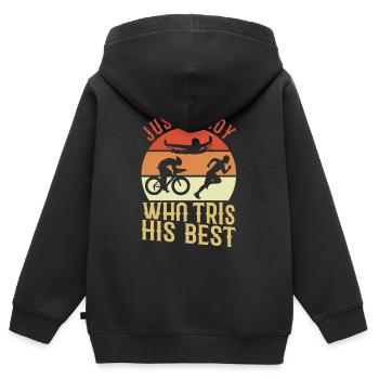Triathlète - Sweat Premium à capuche zippé enfant bio - noir - Dos - AI Model Kid Male (0cm)