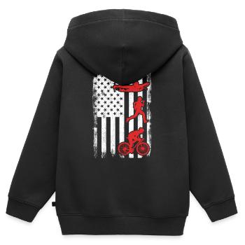 Patriotischer Triathlet - Kinder Premium Organic Zip Hoodie - Schwarz - Hinten - AI Model Kid Male (0cm)