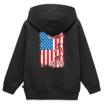 4. Juli Triathlon - Kinder Premium Organic Zip Hoodie - Schwarz - Hinten - AI Model Kid Male (0cm)