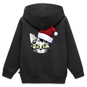 cat xmas christmas santa cat cute cute lol - Kids Premium Organic Zip-up Hoodie - black - Back - AI Model Kid Male (0cm)