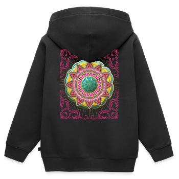 Arabesque, Mandala Design, 3D Mandala - Sweat Premium à capuche zippé enfant bio - noir - Dos - AI Model Kid Male (0cm)