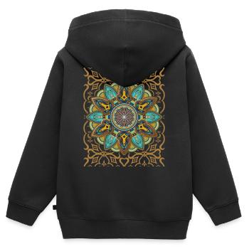 Mandala Design, Mandala 3D, Arabesque Vintage - Sweat Premium à capuche zippé enfant bio - noir - Dos - AI Model Kid Male (0cm)