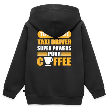Pour activer les superpouvoirs des chauffeurs de taxi Verser du café - Sweat Premium à capuche zippé enfant bio - noir - Dos - AI Model Kid Male (0cm)