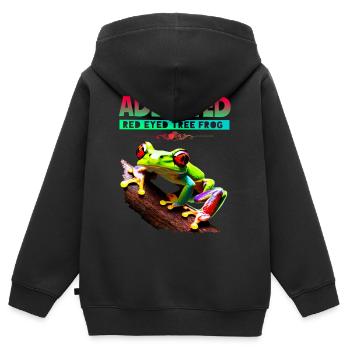 Accro à la rainette aux yeux rouges - Sweat Premium à capuche zippé enfant bio - noir - Dos - AI Model Kid Male (0cm)