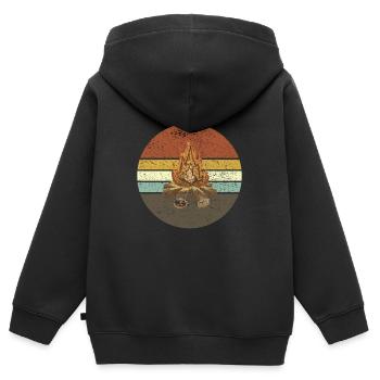 Feu de camp Rétro - Sweat Premium à capuche zippé enfant bio - noir - Dos - AI Model Kid Male (0cm)