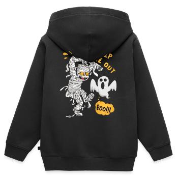 Comic Mumie, Halloween Mumie, Gespenst Spruch - Kinder Premium Organic Zip Hoodie - Schwarz - Hinten - AI Model Kid Male (0cm)