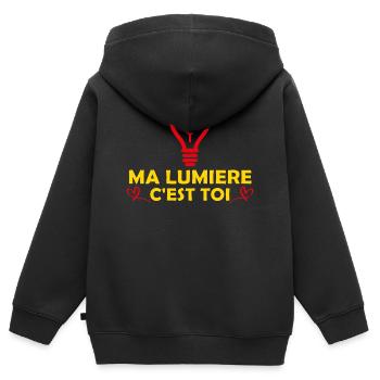 Saint Valentin Ma lumière c'est toi Cadeau Copine - Sweat Premium à capuche zippé enfant bio - noir - Dos - AI Model Kid Male (0cm)